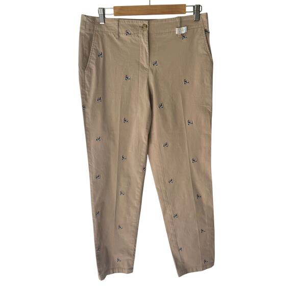 Talbots Women’s 4 Khaki Chino Pants Vespa Allover Embroidery Stretch Preppy EUC - Picture 3 of 10